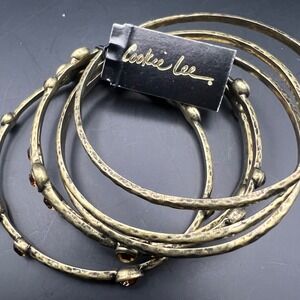 Cookie Lee Bangle Bracelet Set of 7 Gold Tone with Amber Crystals NWT‎